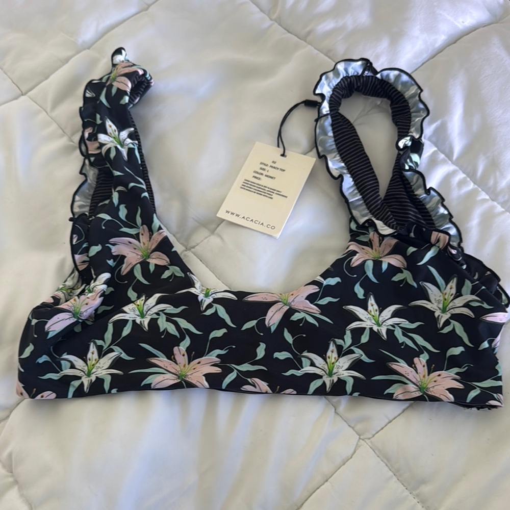 Acacia Swimwear Black Floral Bikini Top